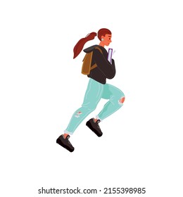 Vector cartoon flat student character running in hurry isolated on empty background-effective time management and study education concept,web site banner ad design