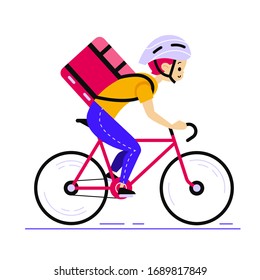 vector cartoon flat style courier on a bicycle 