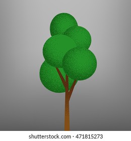 Vector cartoon flat textured tree. Nature sign. Dots textured illustration. Grey background. Green circles.