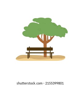 Vector cartoon flat tree and bench on empty background-scenery of ecological organic urban green space for people recreation,city park elements concept,web online banner,ad,site design