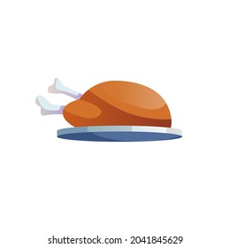 Vector cartoon flat whole baked chicken on try isolated on empty background-balanced diet,healthy eating and food cooking concept,web site banner ad design