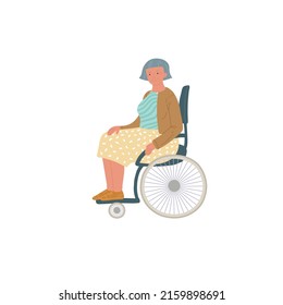 Vector cartoon flat woman patient character in wheelchair on empty background-health problems,medical treatment and therapy,disabled people care and support social concept,web site banner ad design