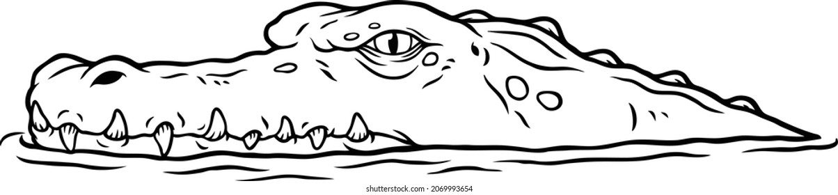 Vector Cartoon Floating Crocodile Head Line Art