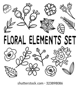 Vector cartoon floral element set.
