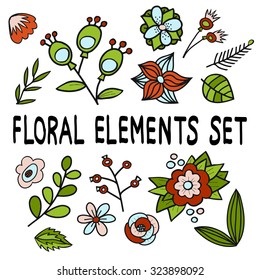 Vector cartoon floral element set.