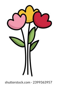 Vector cartoon flower bouquet icon. Plant clipart for children. Cute floral bunch illustration. Funny icon for kids with nature or garden concept

