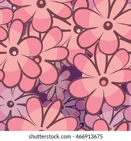 Vector cartoon flowers on a dark background in seamless pattern. Eps-8
