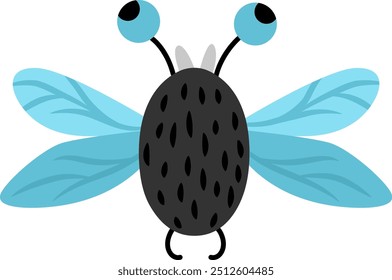 Vector cartoon fly. Funny prehistoric insect. Woodland beetle. Cute forest or garden illustration for kids isolated on white background. Tropical or rainforest bug icon
