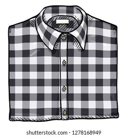 Vector Cartoon Folded Gray Casual Checkered Men Shirt