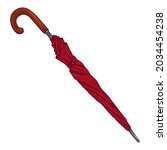 Vector Cartoon Folded Red Umbrella Cane