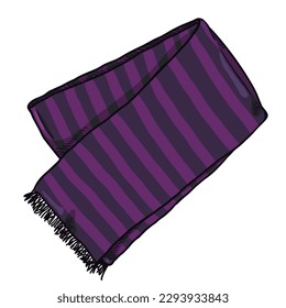 Vector Cartoon Folded Striped Scarf. Purple Neckerchief