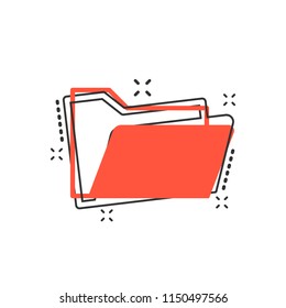 Vector cartoon folder document icon in comic style. Archive data file sign illustration pictogram. Document business splash effect concept.