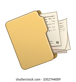 Vector cartoon folder with paper out isolated on white