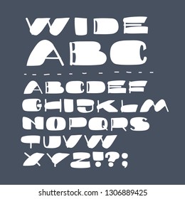 Vector cartoon Font alphabet style. ABC black and white Letter templates. White English type on dark background.