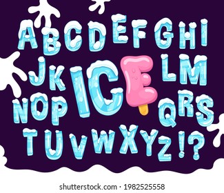 Conjunto de tipos de letra de dibujos animados. Diseño de letras azules de hielo para niños 