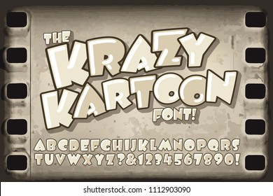 A vector cartoon font in the vintage style of early film cartoon animations 