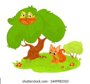 Vector cartoon forest animals in children's style. Vector illustration in children's style, for children's books, posters, stickers or room decor