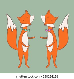 vector cartoon fox with a bow tie