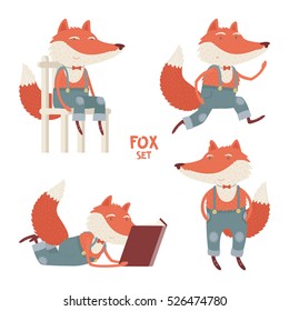 Vector cartoon fox set. Children's book illustration