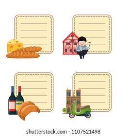 Vector cartoon France sights and objects stickers set with place for text illustration