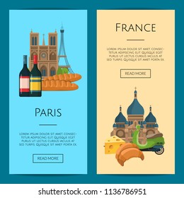 Vector cartoon France sights and objects vertical web banners illustration