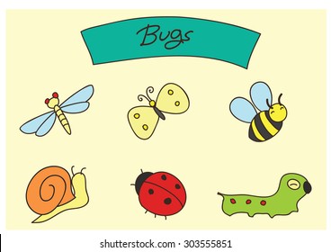 vector cartoon freehand drawing  bugs