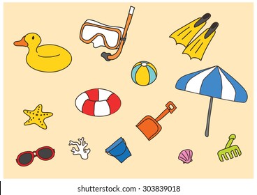 vector cartoon freehand drawing on the beach