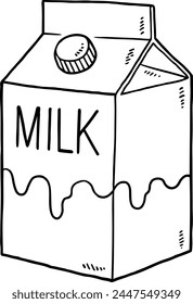 Vector Cartoon Fresh Cows Milk In A Box Line Art