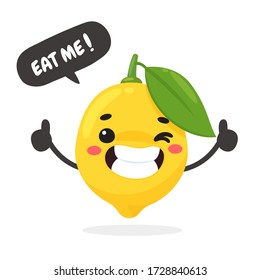 Vector cartoon fresh lemon fruit. The yellow lemons were happy and held a great thumb. Isolated on white background.