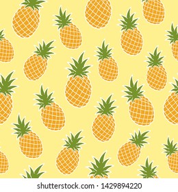 Vector Cartoon Fresh Pineapple Pattern in Yellow Background