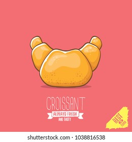 vector cartoon fresh and tasty croissant  isolated on pink background. vector hand made bakery logo design template