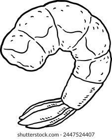 Vector Cartoon Freshly Cooked Shrimp Line Art