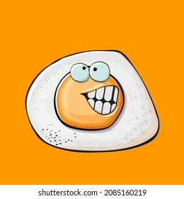 Vektorgrafik mit gefriertem Ei-Charakter einzeln auf orangefarbenem Hintergrund. Perfektes, gebratenes Ei für gute Vormittagskonzeption. Funky Cartoon-Ei-Figur für den Druck auf Tee, Menü und Lebensmittelplakat