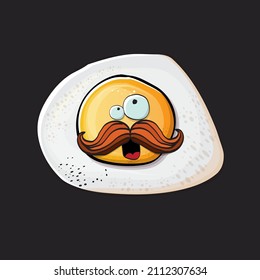Vector cartoon fried egg character isolated on grey background. Perfect fried egg for good morning concept illustration. Funky cartoon egg character for printing on tee, menu and food poster