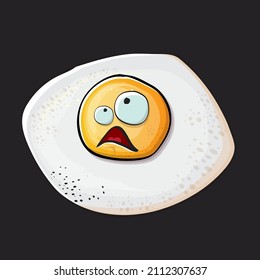 Vector cartoon fried egg character isolated on grey background. Perfect fried egg for good morning concept illustration. Funky cartoon egg character for printing on tee, menu and food poster