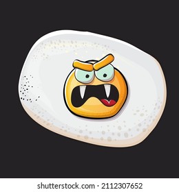 Vektorgrafik mit gebratenem Ei-Charakter einzeln auf grauem Hintergrund. Perfektes, gebratenes Ei für gute Vormittagskonzeption. Funky Cartoon-Ei-Figur für den Druck auf Tee, Menü und Lebensmittelplakat