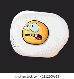 Vector cartoon fried egg character isolated on grey background. Perfect fried egg for good morning concept illustration. Funky cartoon egg character for printing on tee, menu and food poster
