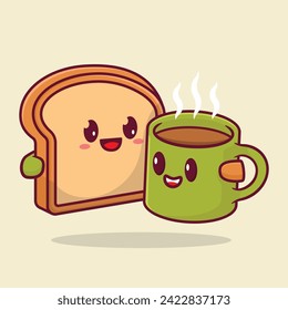 vector cartoon friendship bread and coffee art design, vector illustration