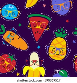 vector cartoon fruits in glasses patch set
