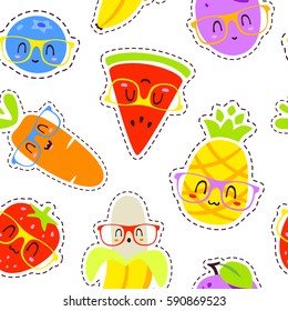 vector cartoon fruits in glasses patch set