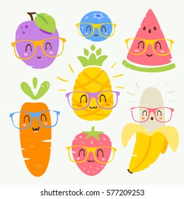 vector cartoon fruits in glasses set