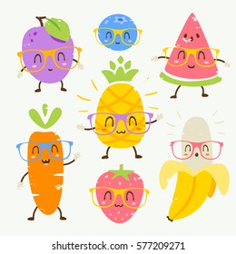 vector cartoon fruits in glasses set
