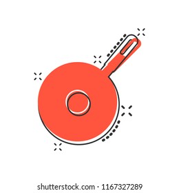 Vector cartoon frying pan icon in comic style. Cooking pan concept illustration pictogram. Skillet kitchen equipment business splash effect concept.