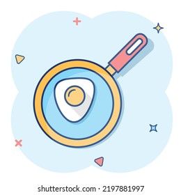 Vector cartoon frying pan icon in comic style. Cooking pan concept illustration pictogram. Skillet kitchen equipment business splash effect concept.