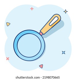 Vector cartoon frying pan icon in comic style. Cooking pan concept illustration pictogram. Skillet kitchen equipment business splash effect concept.