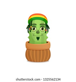 Vector cartoon fun cute character design cactus rastaman, emoji, emotion