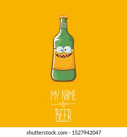 vector cartoon funky beer bottle character isolated on orange background.vector beer comic label or poster design template. my name is beer or happy friday concept illustration