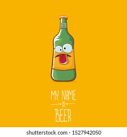 vector cartoon funky beer bottle character isolated on orange background.vector beer comic label or poster design template. my name is beer or happy friday concept illustration