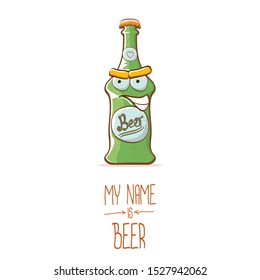 vector cartoon funky beer bottle character isolated on white  background.vector beer comic label or poster design template. my name is beer or happy friday concept illustration