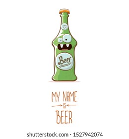 vector cartoon funky beer bottle character isolated on white  background.vector beer comic label or poster design template. my name is beer or happy friday concept illustration
